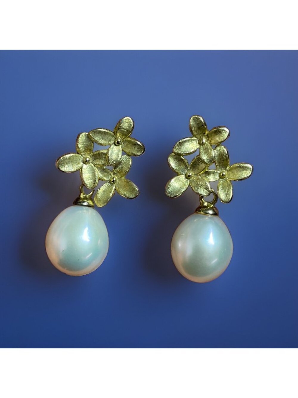 Hydrangea Vermeil Over 925 Sterling Silver Freshwater Pearl Earrings Pierced
